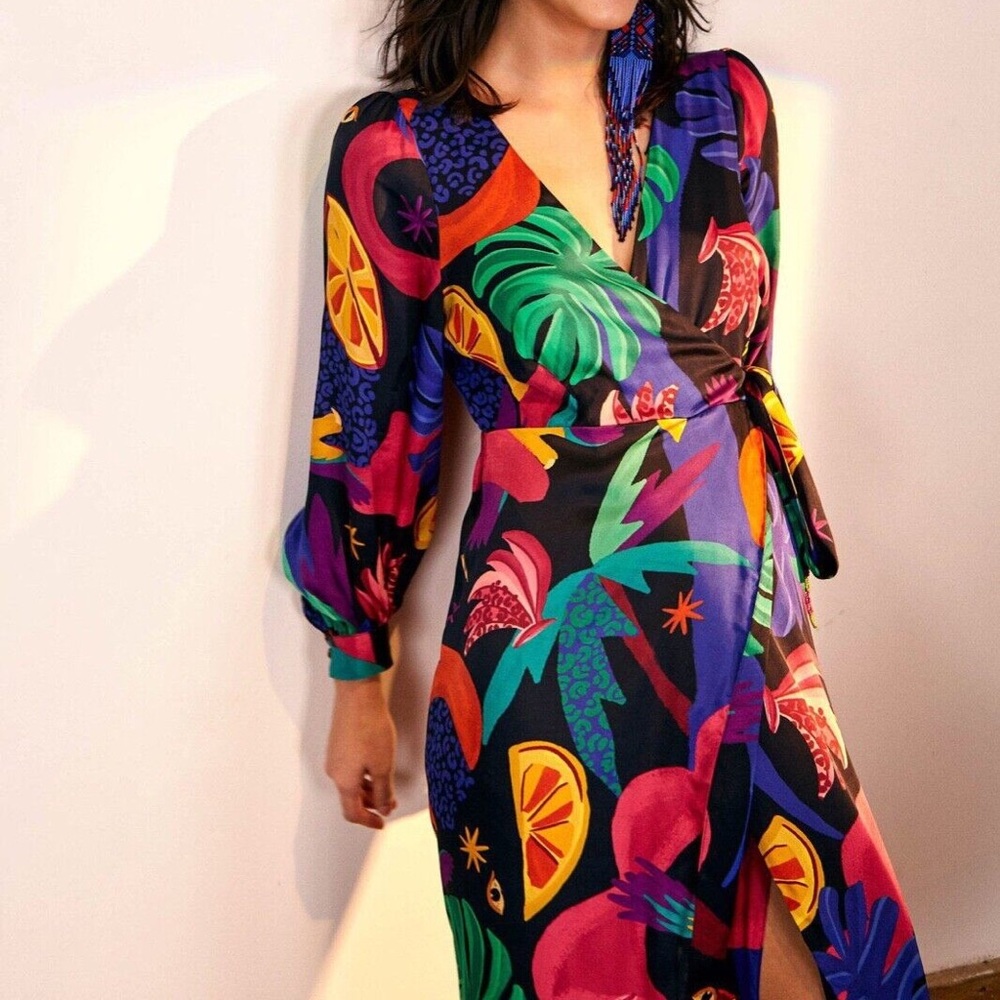 NWT FARM RIO TROPICAL FLORAL WRAP JUMPSUIT SZ WMNS XL - SLIGHT SEAM FRAY